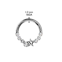 316L Surgical Steel Gold PVD White CZ Dainty Star Hinged Clicker Hoop