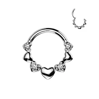 316L Surgical Steel Dainty Heart Textured Design Hinged Clicker Hoop