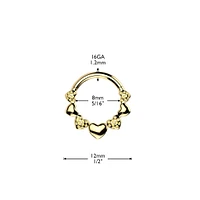 316L Surgical Steel Dainty Heart Textured Design Hinged Clicker Hoop
