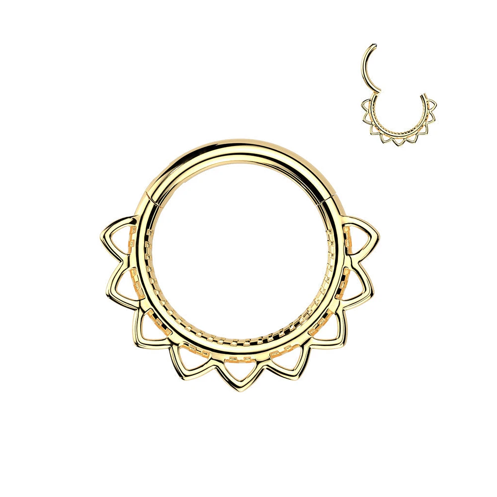 316L Surgical Steel Gold PVD Dainty Floral Hinged Clicker Hoop