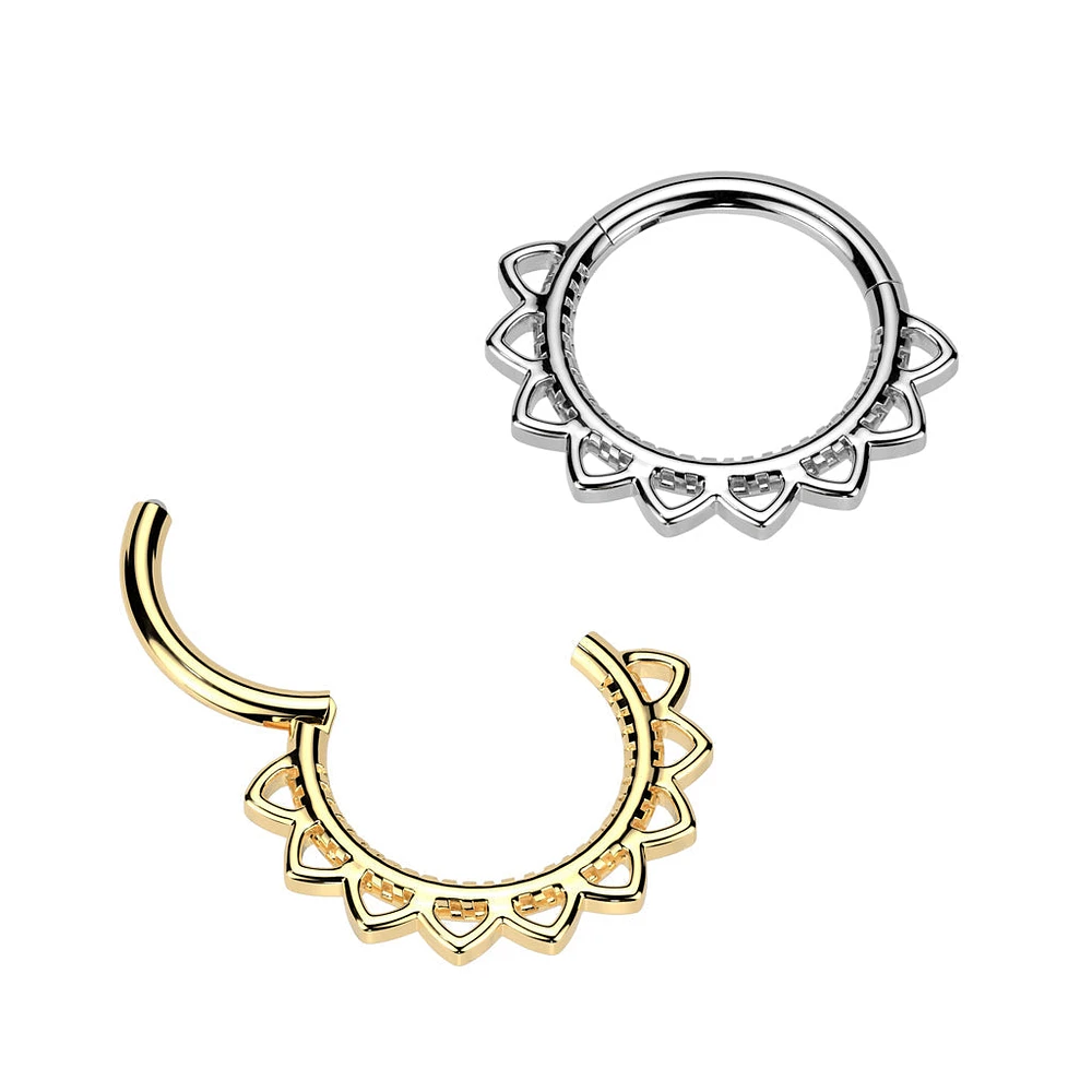 316L Surgical Steel Gold PVD Dainty Floral Hinged Clicker Hoop