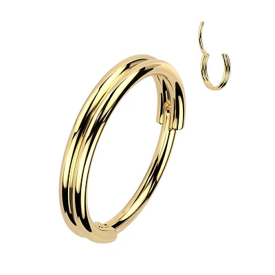 316L Surgical Steel Gold PVD Double Hoop Hinged Clicker Nose Ring