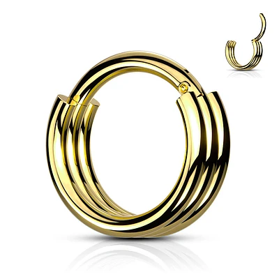 316L Surgical Steel Gold PVD Triple Hoop Thick Cuff Hinged Clicker Hoop
