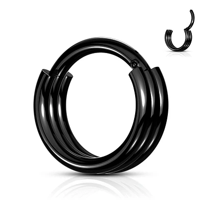 316L Surgical Steel Black PVD Triple Hoop Thick Cuff Hinged Clicker Hoop