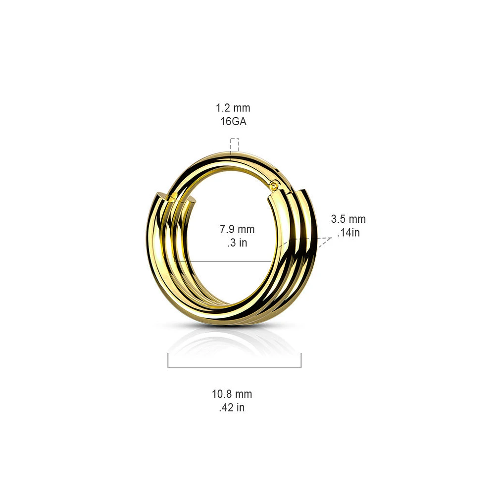 316L Surgical Steel Triple Hoop Thick Cuff Hinged Clicker Hoop