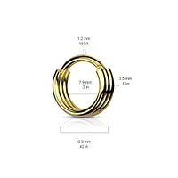 316L Surgical Steel Gold PVD Triple Hoop Thick Cuff Hinged Clicker Hoop