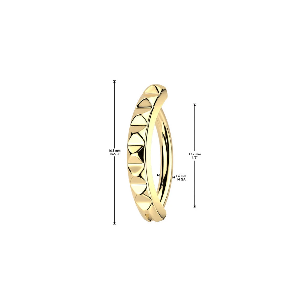 316L Surgical Steel Gold PVD Pyramid Ridged Hinged Clicker Belly Ring