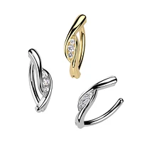 316L Surgical Steel Gold PVD White CZ Twisted Hinged Clicker Belly Ring