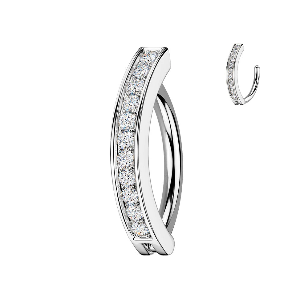 316L Surgical Steel White CZ Single Line Pave Hinged Clicker Belly Ring