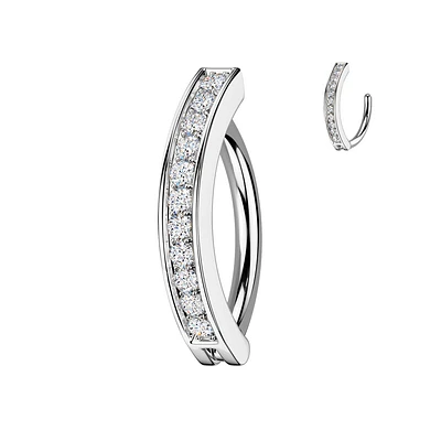 316L Surgical Steel White CZ Single Line Pave Hinged Clicker Belly Ring