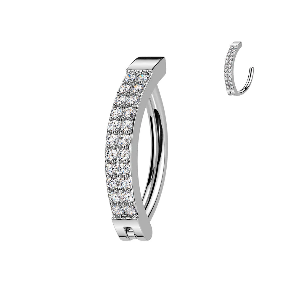 316L Surgical Steel White CZ Double Line Hinged Clicker Belly Ring