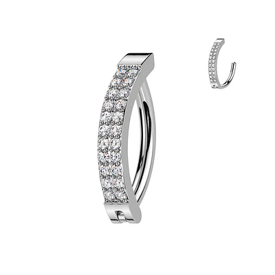 316L Surgical Steel White CZ Double Line Hinged Clicker Belly Ring