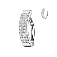 316L Surgical Steel White CZ Wide Triple Line Pave Hinged Clicker Belly Ring