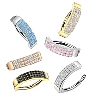 316L Surgical Steel Gold PVD CZ Wide Triple Line Pave Hinged Clicker Belly Ring