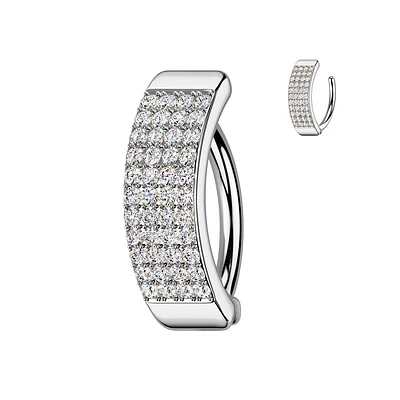 316L Surgical Steel Thick 4 Row White CZ Pave Hinged Clicker Belly Ring