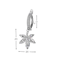316L Surgical Steel Gold PVD White CZ Pave Leaf Dangle Hinged Clicker Belly Ring