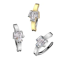 316L Surgical Steel White CZ Baguette Gem Cluster Hinged Clicker Belly Ring