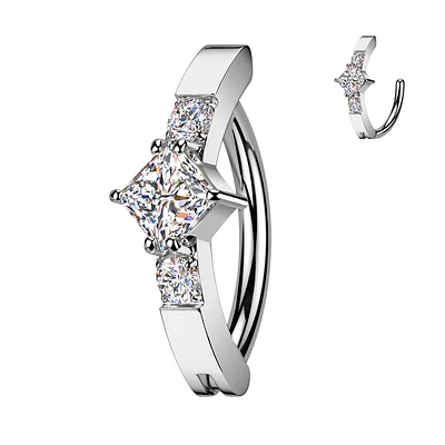 316L Surgical Steel White CZ Square Gem Hinged Clicker Belly Ring