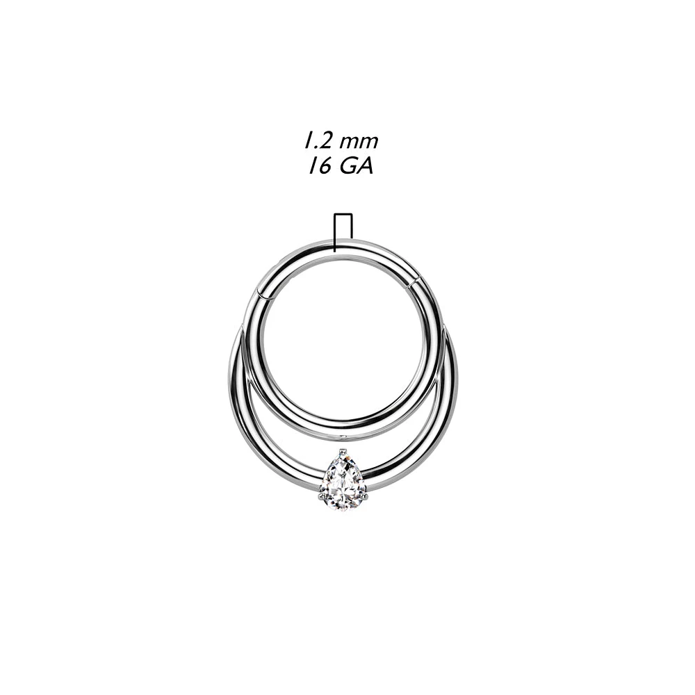 Implant Grade Titanium Double White CZ Gem Hinged Septum Daith Clicker Hoop