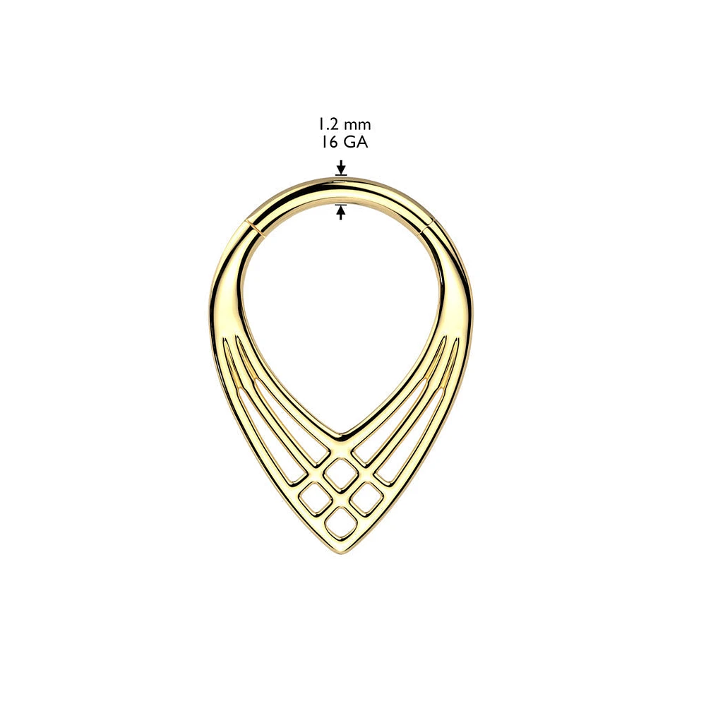 Implant Grade Titanium Gold PVD Art Deco Cross Weave V Shaped Septum Ring Clicker Hoop