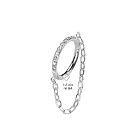 Implant Grade Titanium White CZ Pave Chain Dangle Hinged Clicked Hoop