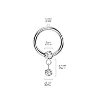 Implant Grade Titanium White CZ Bezel Dangle Hinged Clicker Hoop