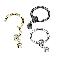 Implant Grade Titanium White CZ Bezel Dangle Hinged Clicker Hoop