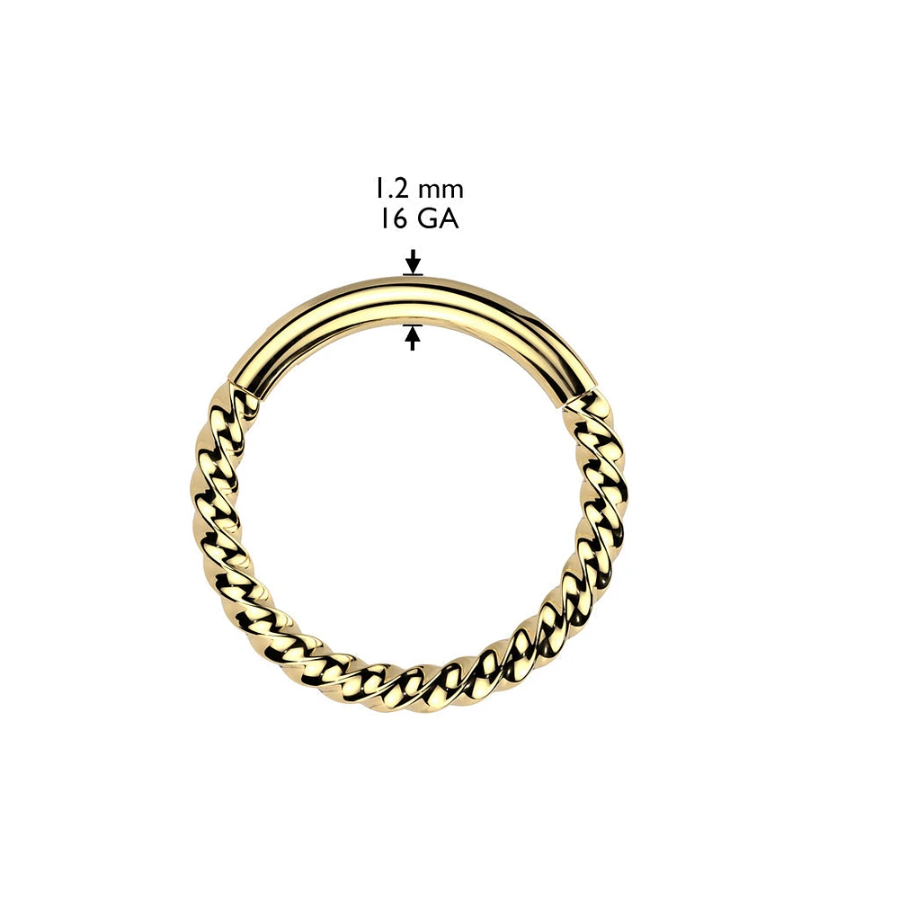 Implant Grade Titanium Gold PVD Braided Twisted Hinged Clicker Hoop