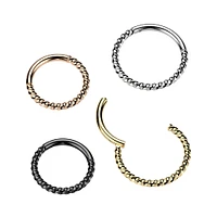 Implant Grade Titanium Gold PVD Braided Twisted Hinged Clicker Hoop