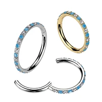 Implant Grade Titanium Aqua White CZ Pave Hinged Helix Clicker Hoop