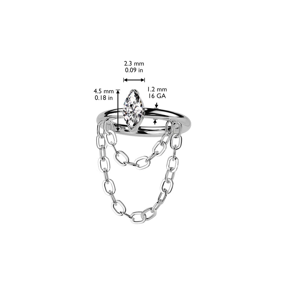 Implant Grade Titanium White CZ Marquise Gem With Chain Helix Hinged Clicker Hoop
