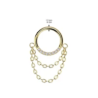 Implant Grade Titanium White CZ Chain Dangle Clicker Hoop