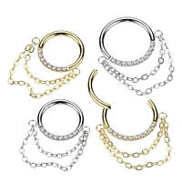 Implant Grade Titanium White CZ Chain Dangle Clicker Hoop