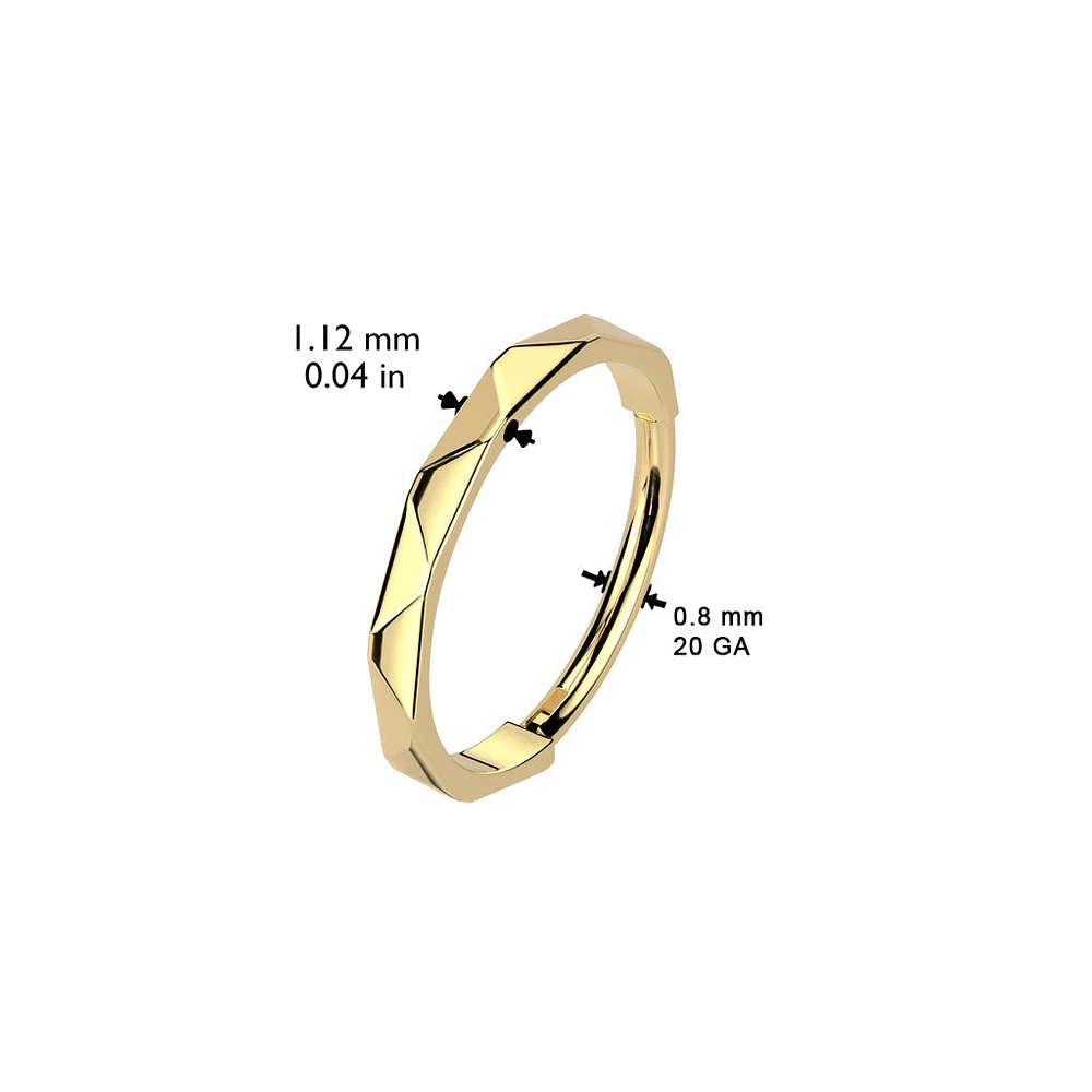 Implant Grade Titanium Gold PVD Ridged Design Nose Hoop Hinged Clicker Ring