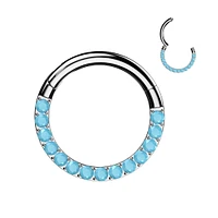 Implant Grade Titanium Aqua CZ Gems Pave Hinged Clicker Hoop