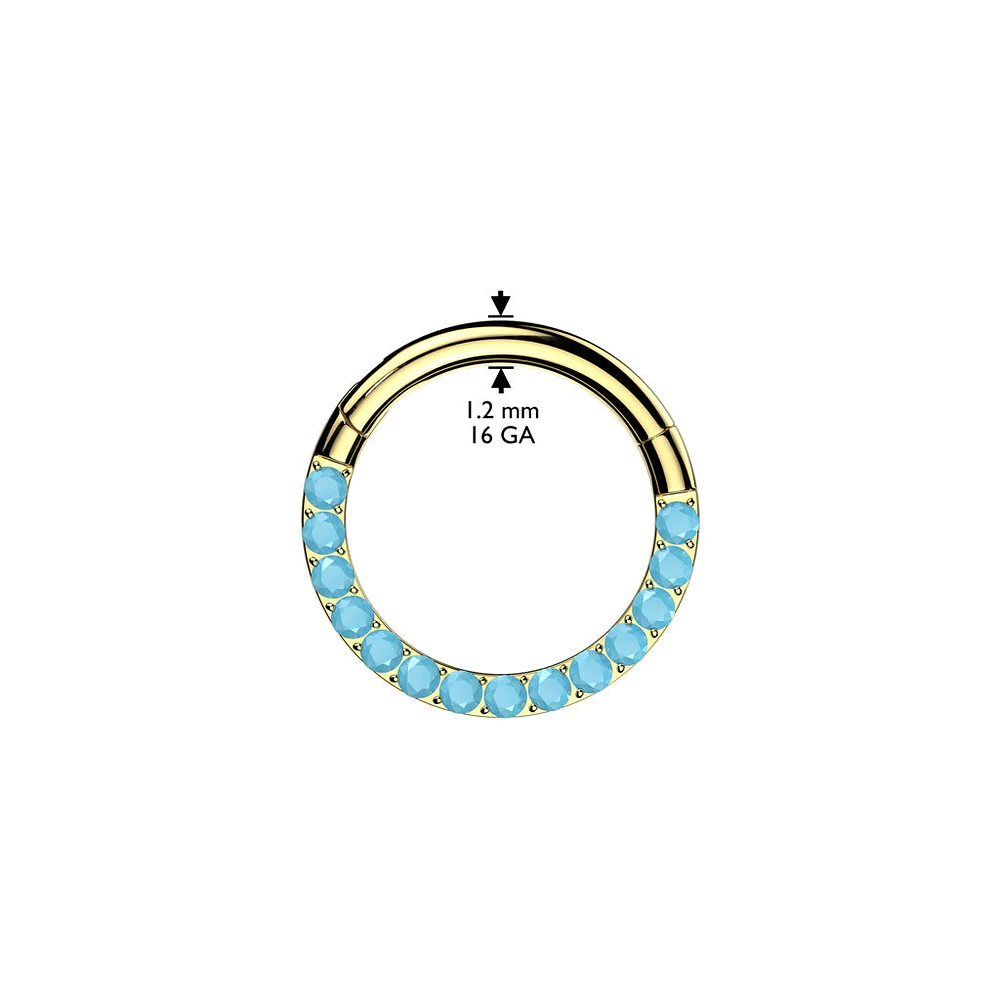 Implant Grade Titanium Aqua CZ Gems Pave Hinged Clicker Hoop