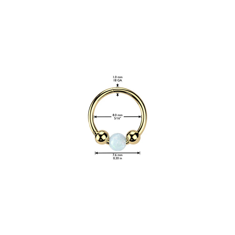 Implant Grade Titanium Gold PVD White Opal Ball Hinged Clicker Hoop