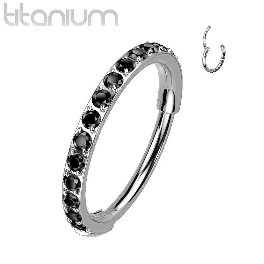 Implant Grade Titanium Pave CZ Nose Hoop Hinged Clicker Ring