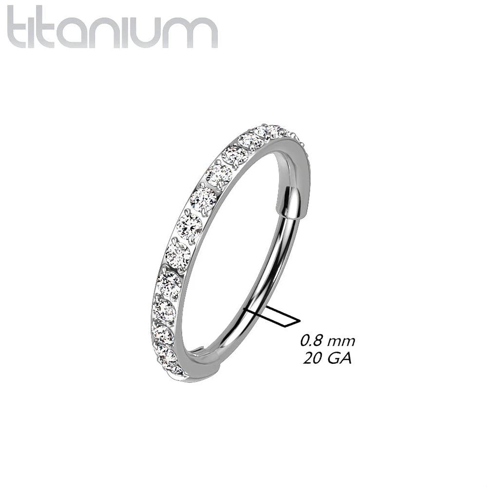 Implant Grade Titanium Pave CZ Nose Hoop Hinged Clicker Ring