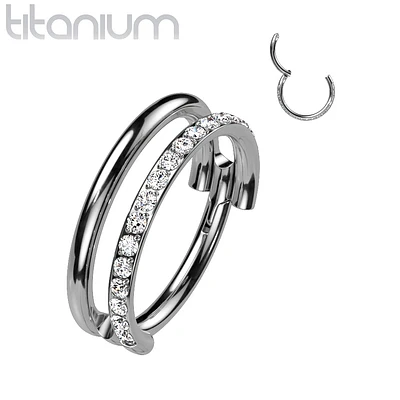 Implant Grade Titanium Double Hoop White CZ Pave Hinged Clicker