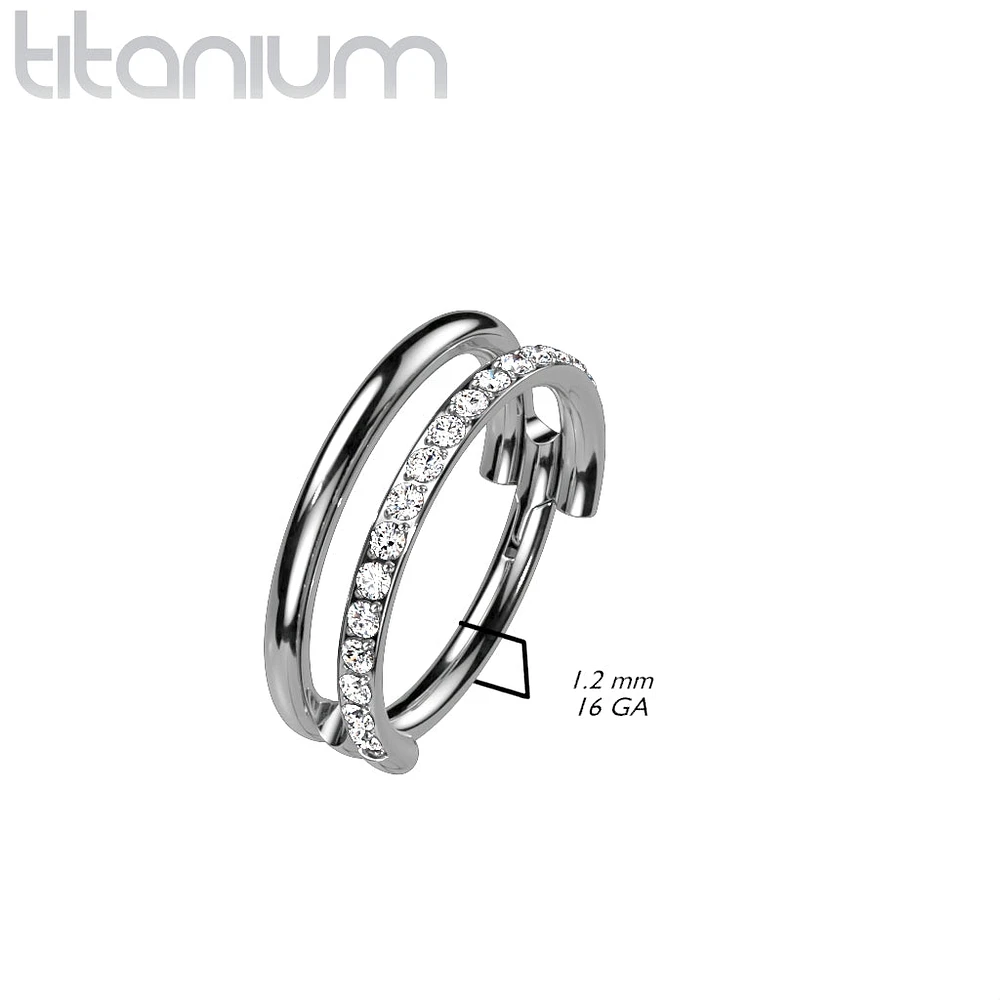 Implant Grade Titanium Double Hoop White CZ Pave Hinged Clicker