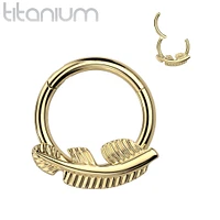 Implant Grade Titanium Gold PVD Feather Hinged Clicker Hoop