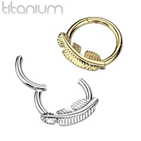 Implant Grade Titanium Gold PVD Feather Hinged Clicker Hoop