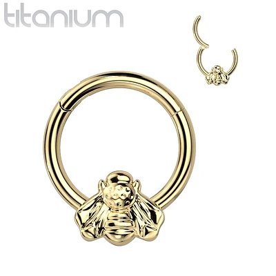 Implant Grade Titanium Gold PVD Bee Daith Septum Hinged Clicker Hoop