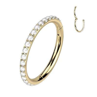 Implant Grade Titanium Gold PVD Pearl Studded Hinged Cartilage Clicker Hoop