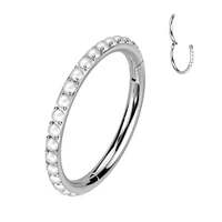 Implant Grade Titanium Pearl Studded Hinged Cartilage Clicker Hoop