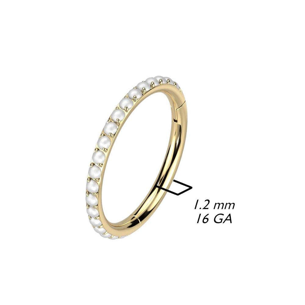 Implant Grade Titanium Gold PVD Pearl Studded Hinged Cartilage Clicker Hoop