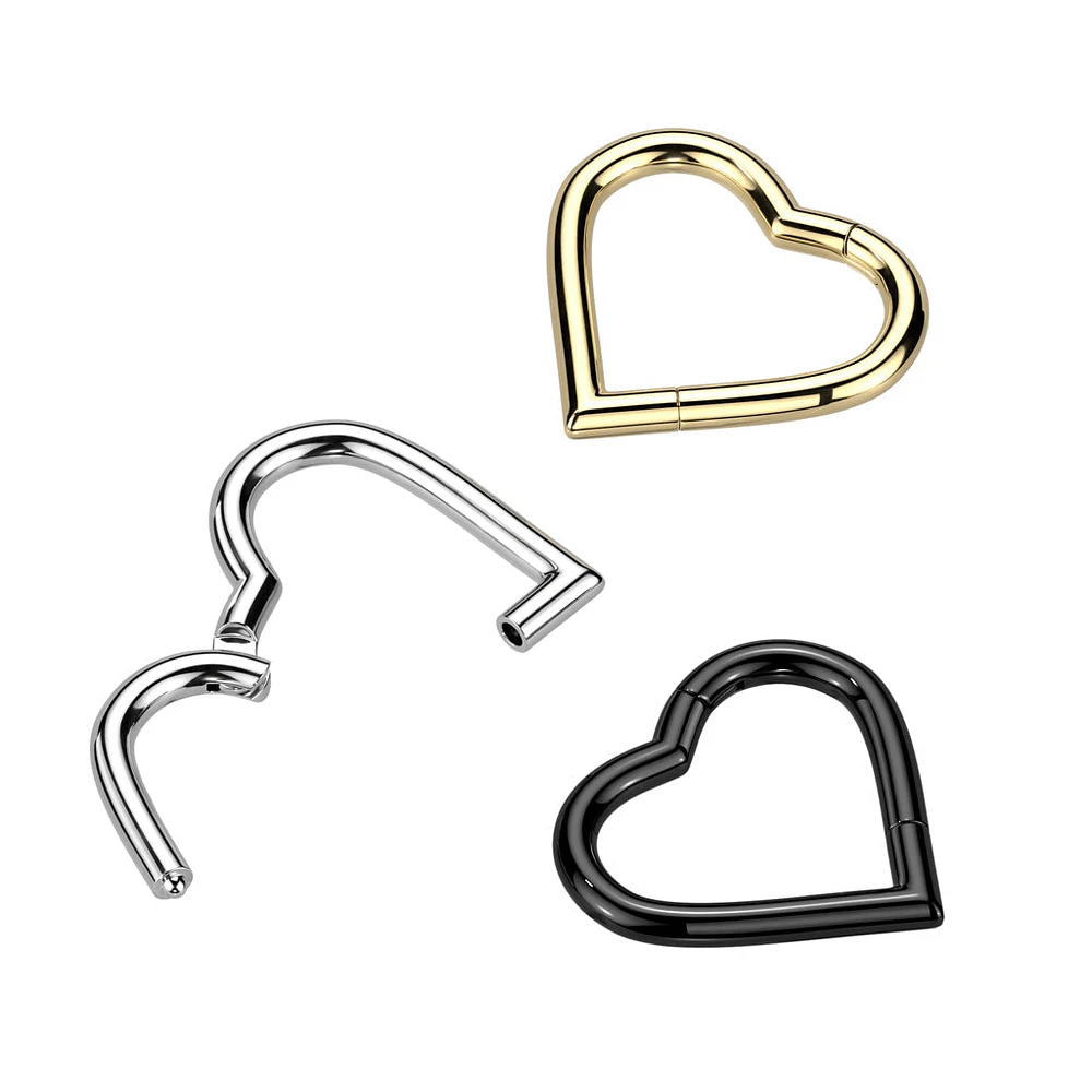 Implant Grade Titanium Black PVD Heart Shaped Hinged Clicker Hoop