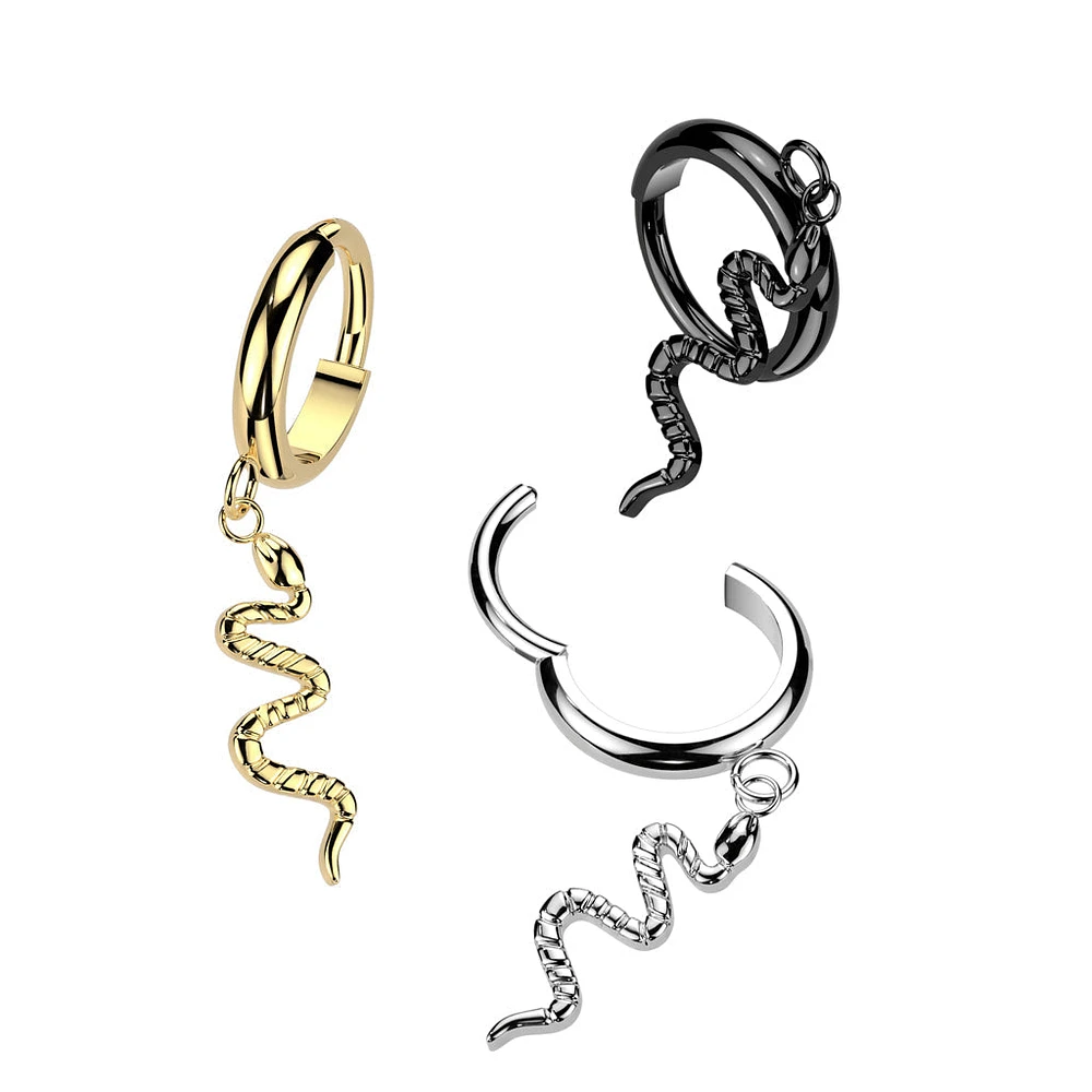Implant Grade Titanium Black PVD Snake Dangle Hinged Clicker Hoop