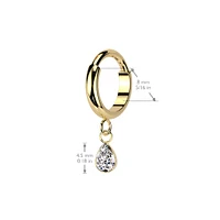 Implant Grade Titanium Gold PVD White CZ Teardrop Dangle Hinged Clicker Hoop